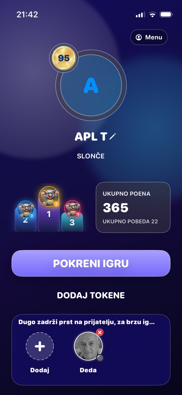 Slongalica početni ekran sa pokretanjem igre