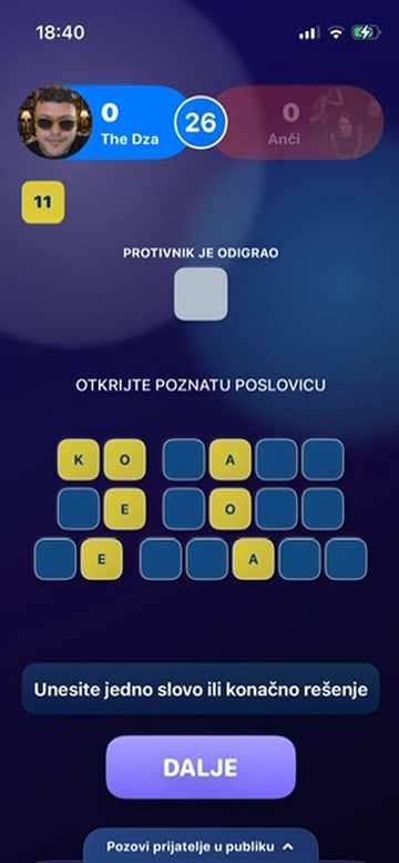 Slovo po slovo ekran u Slongalici